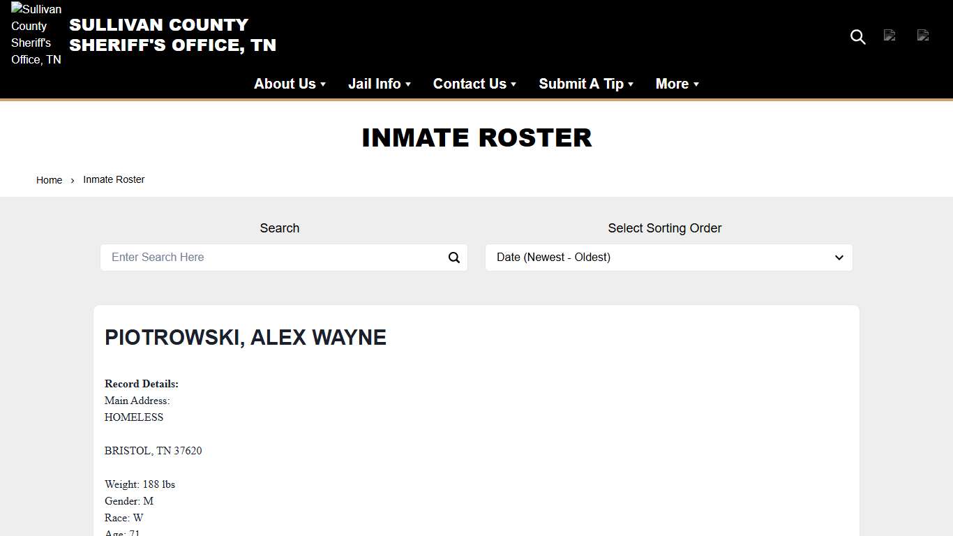 Inmate Roster | Sullivan County Sheriff's Office, TN
