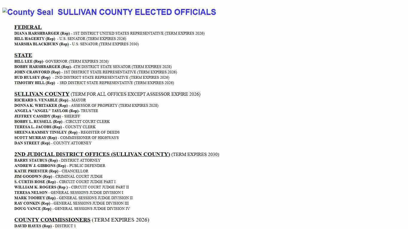 SULLIVAN COUNTY ELECTED OFFICIALS